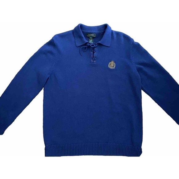 Lauren Ralph Lauren Women's Royal Blue Embroidered Collared Sweater Large - Picture 1 of 5